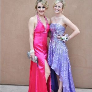 Purple sequin high low formal dress